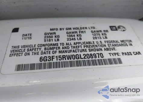 2016 Chevrolet Ss z USA, uszkodzony, nr VIN 6G3F15RW0GL208970